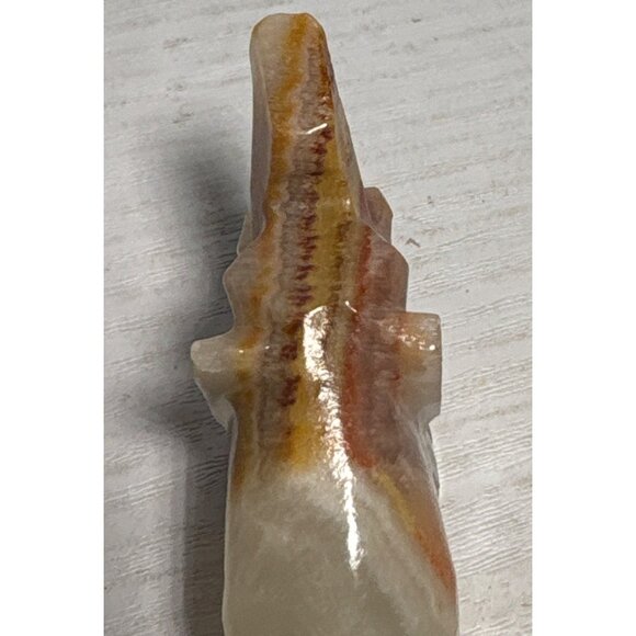 Small Hand Carved Onyx Elephant Figurine With Natural Beige & Orange Tones 1.75" - Picture 5 of 8
